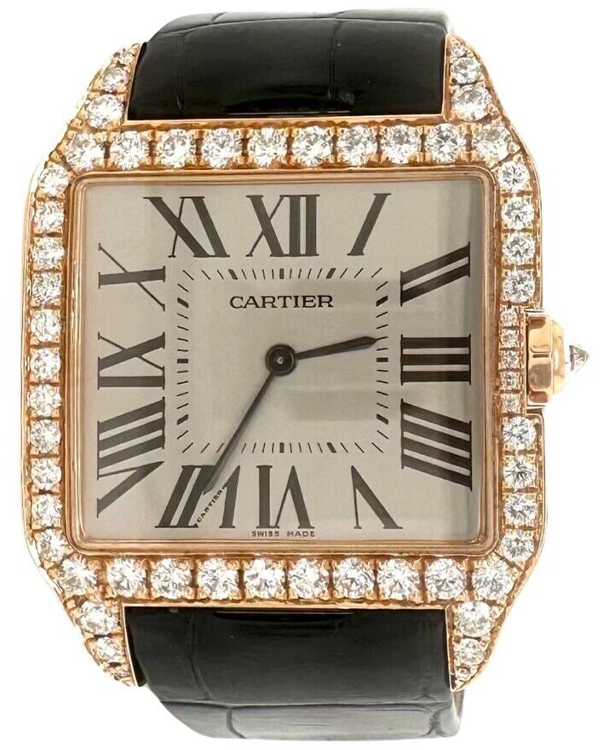 Cartier Santos Dumont 34.6MM Silver Dial Leather Strap (2650)