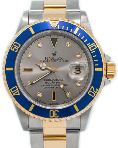 Rolex Submariner 40MM Slate "Serti" Dial Two-Tone Oyster Bracelet (16613)