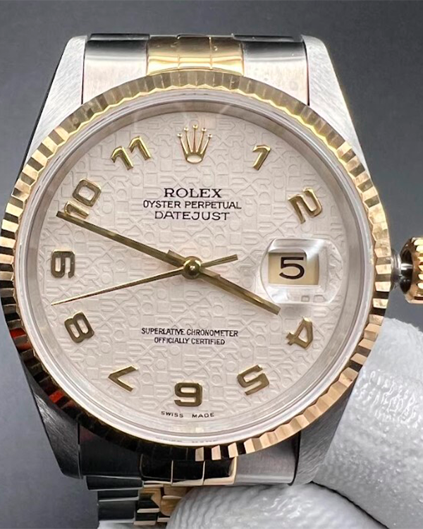 1998 Rolex Datejust 36 Jubilee Gold/Oystersteel Rare Arabic Ivory Jubilee Anniversary Dial (16233)