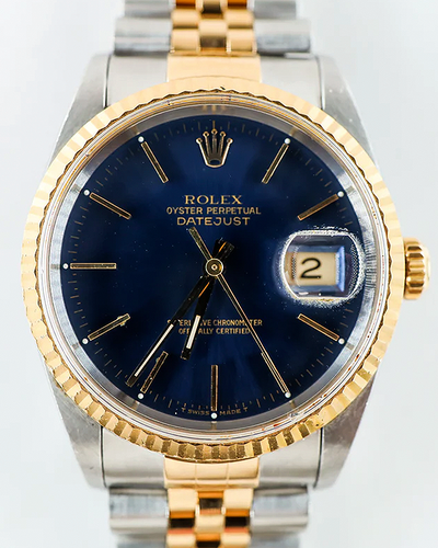 2001 (K Serial) Rolex Datejust 36MM Blue Dial Two-Tone Jubilee Bracelet (16233)