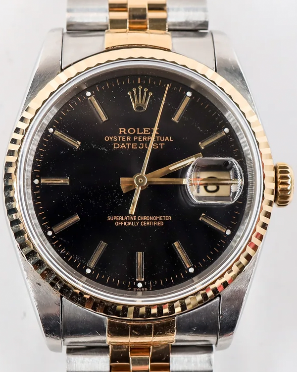 1989 (L Serial) Rolex Datejust 36MM Black Dial Two-Tone Jubilee Bracelet (16233)