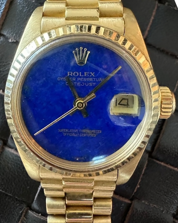 Rolex Lady-Datejust 26MM Blue Dial Yellow Gold President Bracelet (6917)