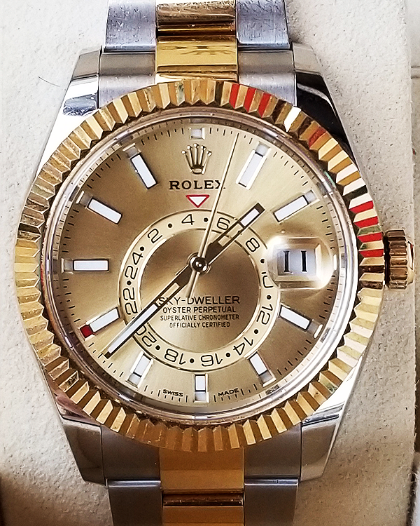 2021 Rolex Sky-Dweller 42MM Champagne Dial Two-Tone Oyster Bracelet (326933)