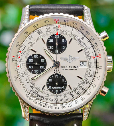 Breitling Old Navitimer L.E. 41.5MM Silver Dial Leather Strap (J13322)