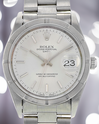 1997 Rolex Oyster Perpetual Date Vintage 34MM Silver Dial Steel Bracelet (15010)