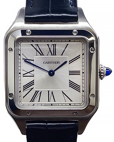 Cartier Santos-Dumont De Cartier 43.5x31.4MM Quartz Silver Dial Leather Strap (WSSA0022)