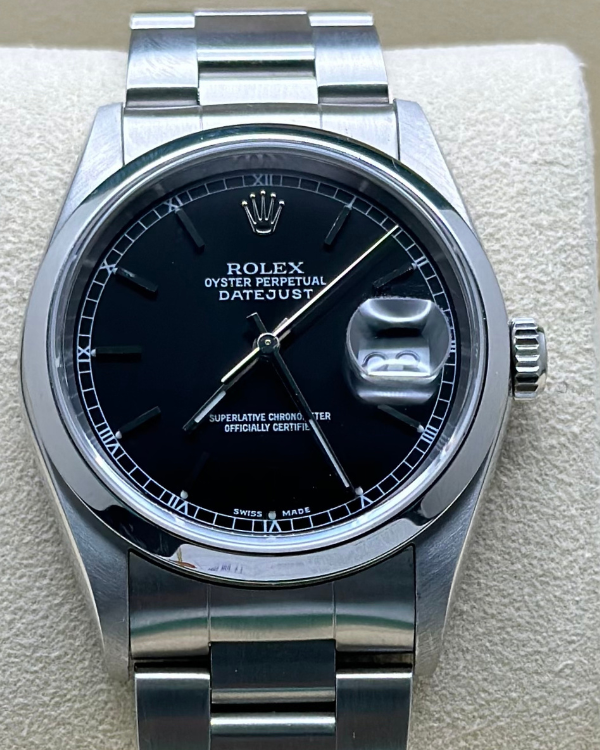 2004 Rolex Datejust 36MM Steel Black Dial Oyster Bracelet (16200)