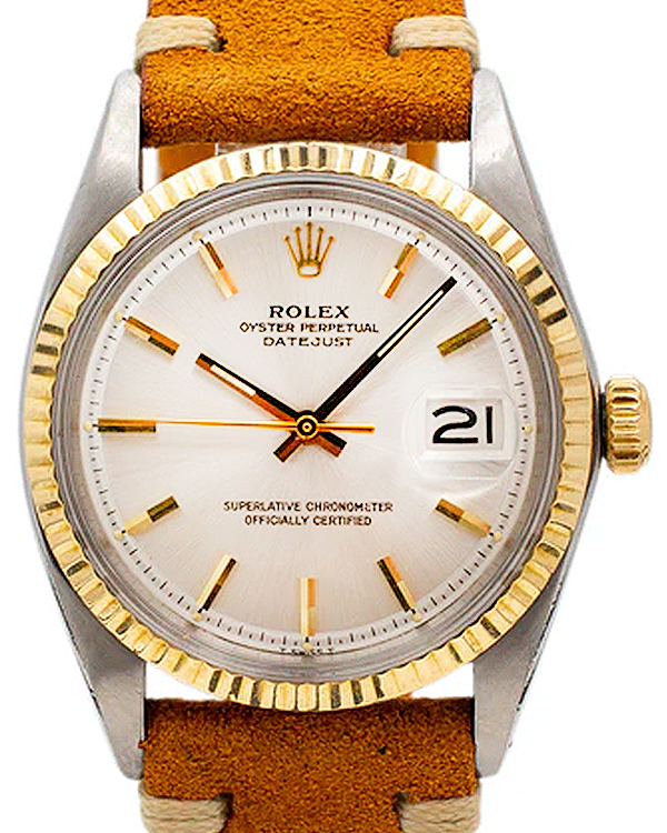 1968 (Serial 1,787 mil.) Rolex Datejust Vintage 36MM Silver Dial Aftermarket Leather Strap (1601)