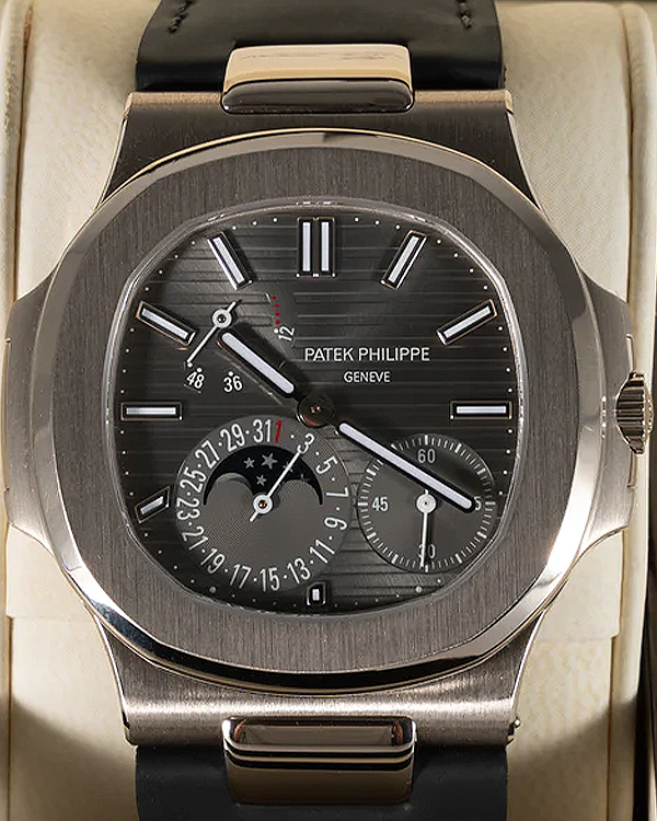 2020 Patek Philippe Nautilus Moonphase 40MM Grey Dial Leather Strap (5712G)