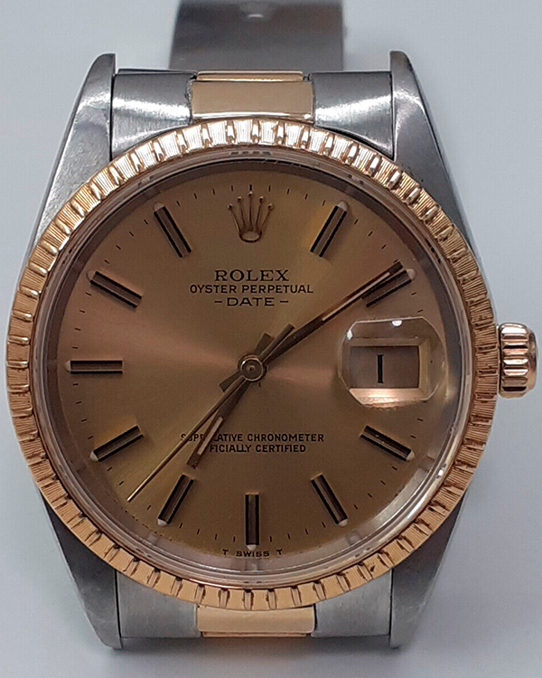 1990 (E Serial) Rolex Oyster Perpetual Date 34MM Champagne Dial Two-Tone Bracelet (15223)