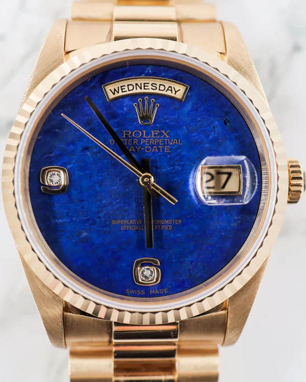 1995 (W Serial) Rolex Day-Date 36MM Lapis Lazuli Dial Yellow Gold President Bracelet (18238)