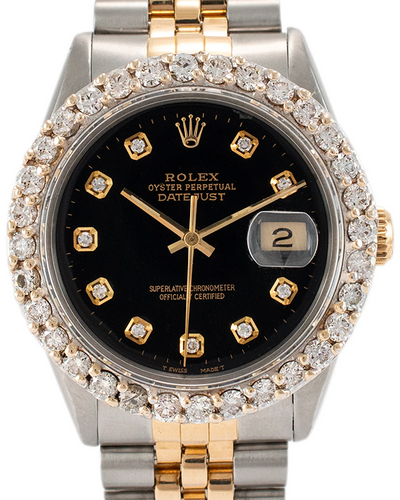 1978 (5.5 Mill. Serial) Rolex Datejust 36MM Aftermarket Black Dial Two-Tone Jubilee Bracelet (16013)