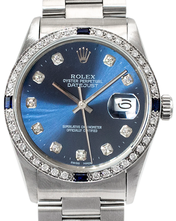 1983 (8.1 Mill. Serial) Rolex Datejust Vintage 36MM Aftermarket Bezel Blue Dial Oyster Bracelet  (16014)