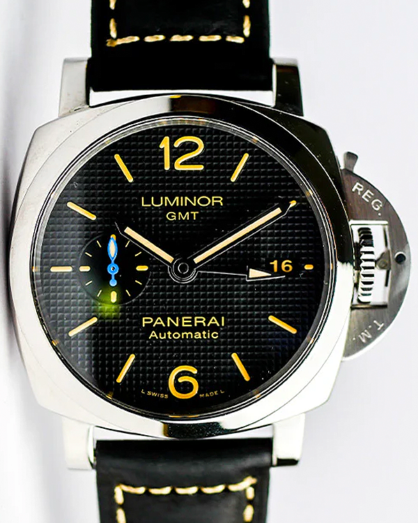 Panerai Luminor 1950 3 Days GMT Automatic 42MM Black Dial Aftermarket Leather Strap (PAM01535)