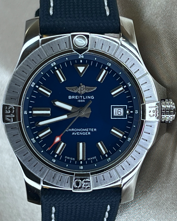 No Reserve - 2021 Breitling Avenger 43MM Blue Dial Textile Strap (A17318)