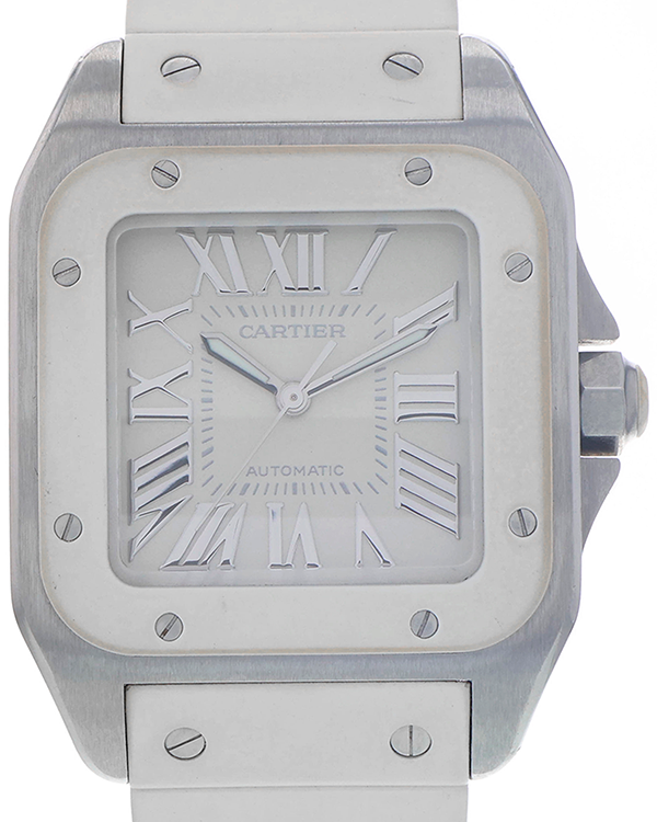 Cartier Santos 100 de Cartier 33MM White Dial Rubber Strap (2878)