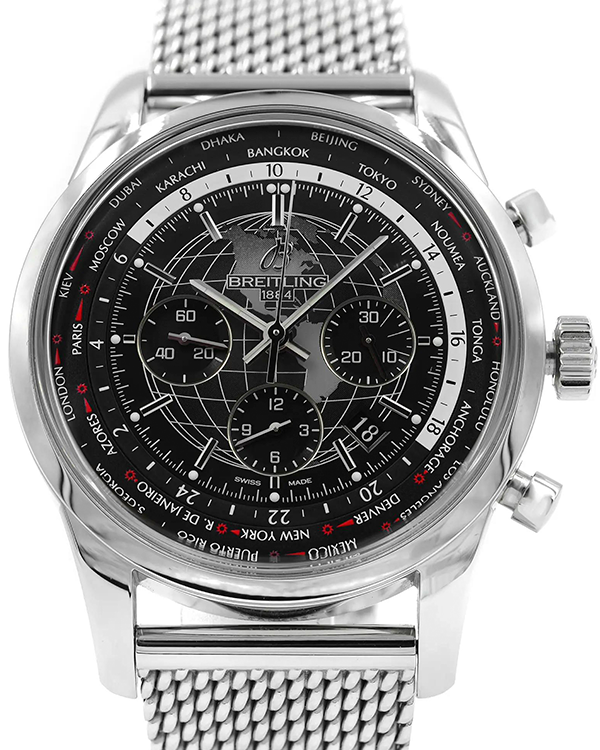 Breitling Transocean Chronograph Unitime 46MM Black Dial Steel Bracelet (AB0510U4/BE84)