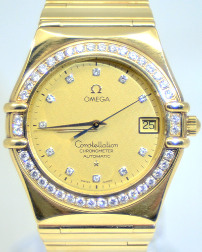 Omega Constellation 35.5MM Yellow Gold Factory Diamonds Gold Dial (1107.15.00)