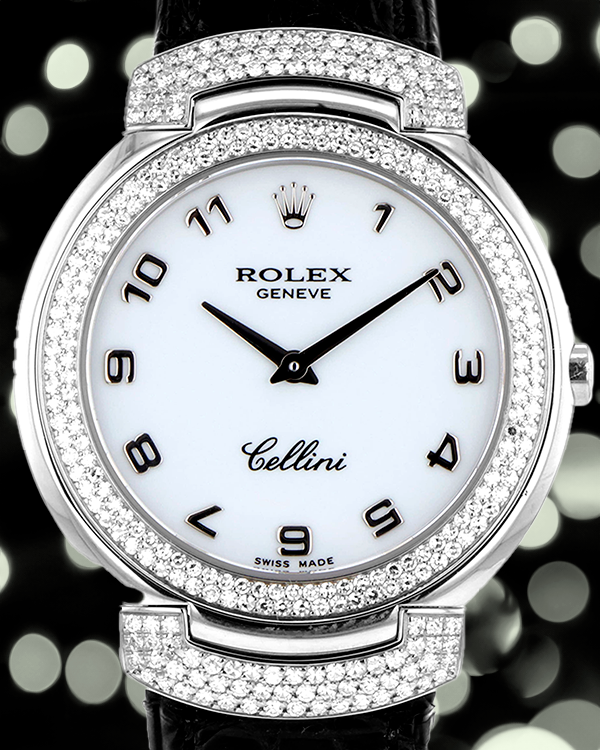 Rolex Cellini Cellissima Vintage 33MM Quartz White Dial Leather Strap (6683)