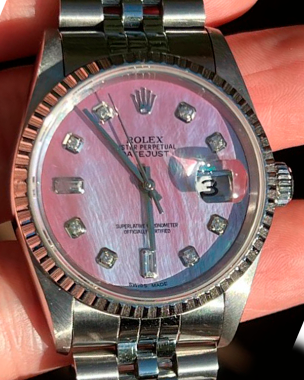 No Reserve - Rolex Datejust 36MM Jubilee Steel Aftermarket Pink Mother of Pearl Dial (16220)