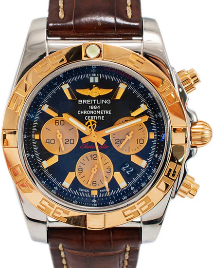 2016 Breitling Chronomat Evolution 44MM Black Dial Leather Strap (CB0110)
