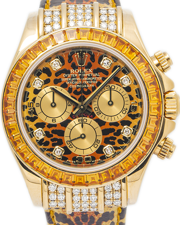 Rolex Daytona 40MM Yellow Gold Factory Sapphire Diamond Leopard Dial (116598SACO)