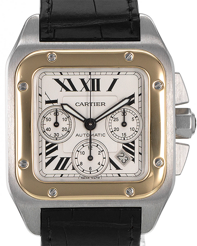 Cartier Santos 100 XL Chronograph 42MM Silver Dial Leather Strap (W20091X7)