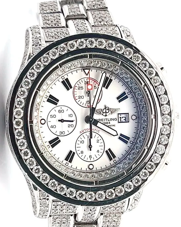 Breitling Super Avenger 48MM White Dial Aftermarket Diamonds Steel Bracelet (A13370)