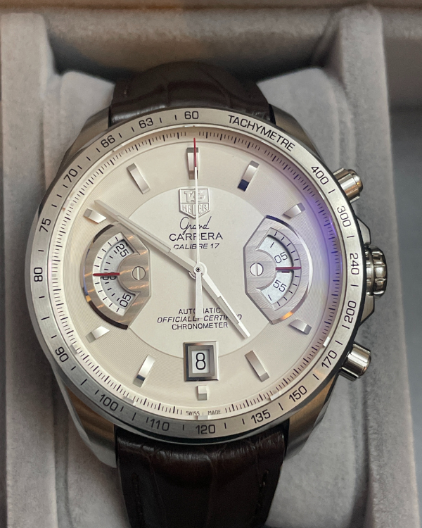 TAG Heuer Grand Carrera 43MM White Dial Leather Strap (CAV511B)