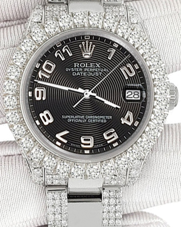 Rolex Datejust 31MM Black Dial Steel Bracelet Aftermarket Diamonds (178240)