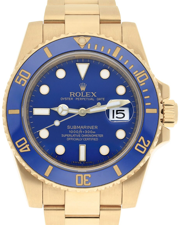 2009 Rolex Submariner Date "Bluesy" 40MM Blue Dial Yellow Gold Oyster Bracelet (116618LB)