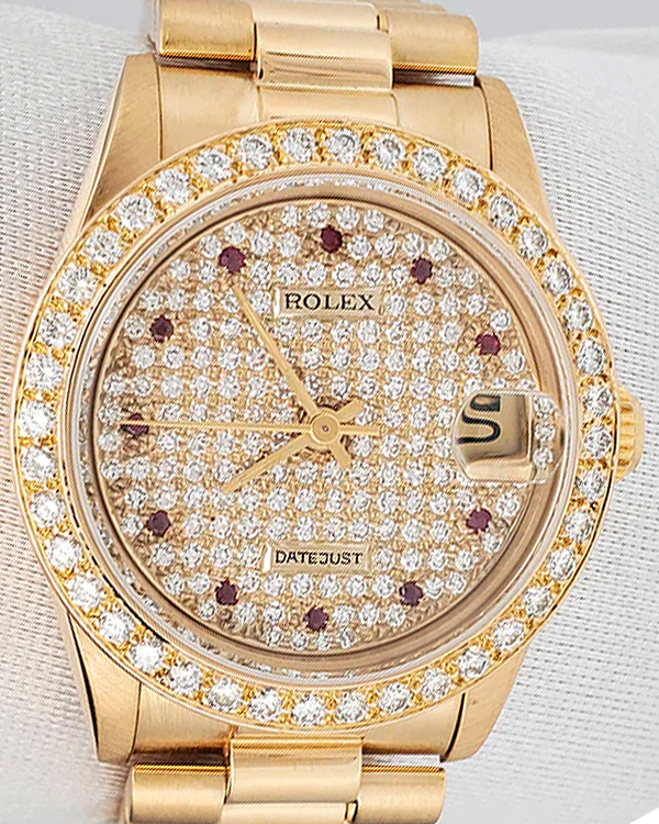 Rolex Datejust 31MM Aftermarket Diamond Pavé Dial Yellow Gold President Bracelet (68278)