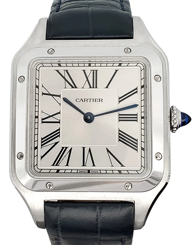 Cartier Santos Dumont 43.5x31.4MM Quartz Silver Dial Leather Strap (WSSA0022)