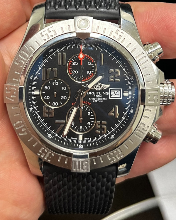 Breitling Super Avenger II 48MM Black Dial Rubber Strap (A13371)