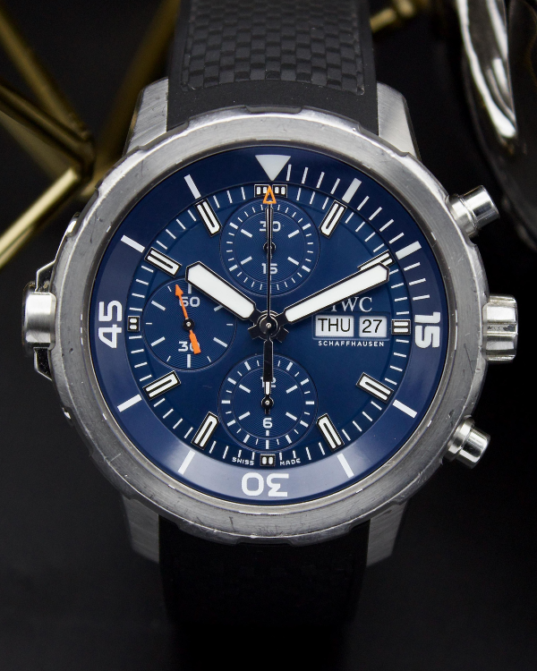 2015 IWC Aquatimer Chronograph "Jacques Cousteau" 44MM Blue Dial Rubber Strap (IW376805)