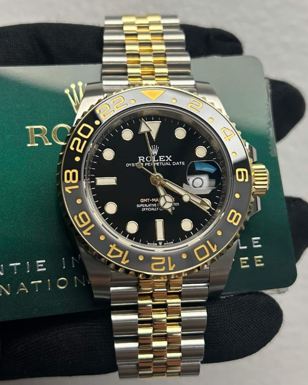 2023 Rolex GMT-Master II Yellow Gold and Oystersteel Jubilee Bracelet Black Dial (126713GRNR)