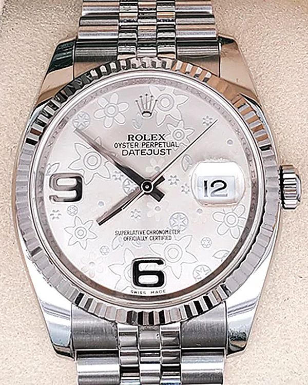 2009 Rolex Datejust 36MM Silver Floral Dial Motif Jubilee Bracelet (116234)