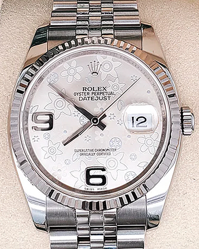 2009 Rolex Datejust 36MM Silver Floral Dial Motif Jubilee Bracelet (116234)