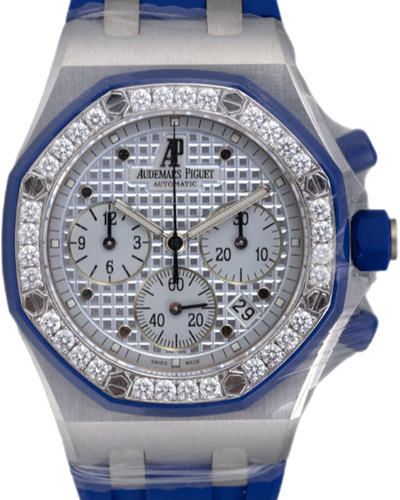 2007 Audemars Piguet Royal Oak Offshore Lady Factory Diamonds 37MM White Gold and Cermet White Dial Rubber Strap (25986CK)