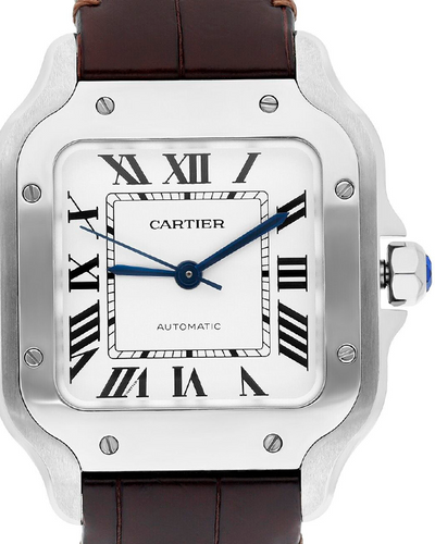 Cartier Santos De Cartier 35.1MM Silver Dial Leather Strap (WSSA0029)