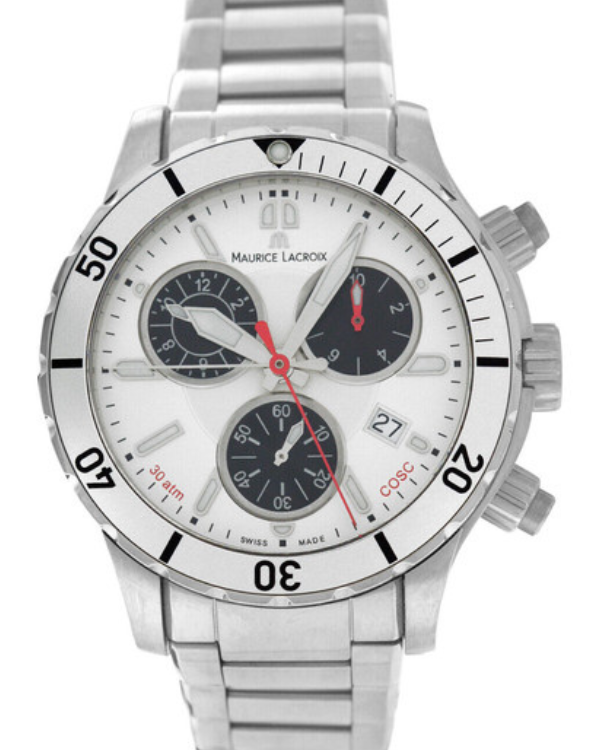 Maurice Lacroix Miros Diver Chronograph 41MM Quartz White Dial Steel Bracelet (MI1108-SS112-130)