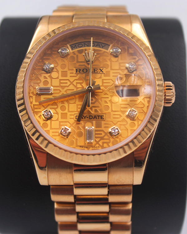 2010 Rolex Day-Date 36 President Yellow Gold Champagne Dial Factory Diamond (118238)