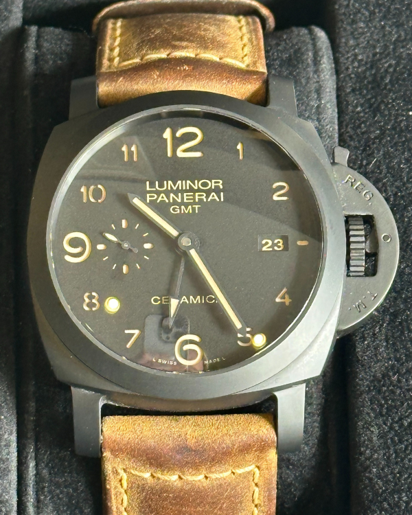 No Reserve - Panerai Luminor 1950 3 Days GMT 44MM Black Dial Leather Strap (PAM00441)