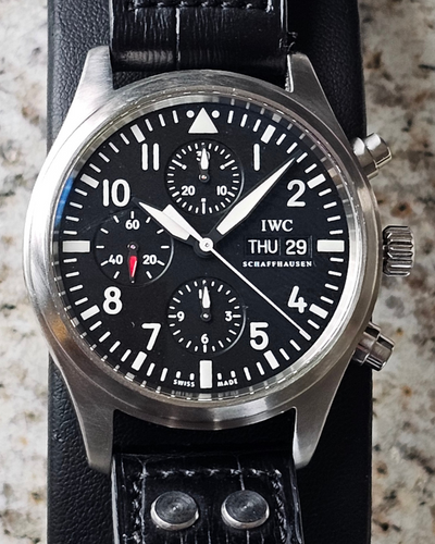 2006 IWC Schaffhausen Pilot Chronograph 42MM Black Dial Leather Strap (IW371701)