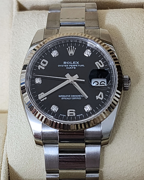 2019 Rolex Oyster Perpetual Date 34mm Oystersteel Factory Diamond Black Dial (115234)