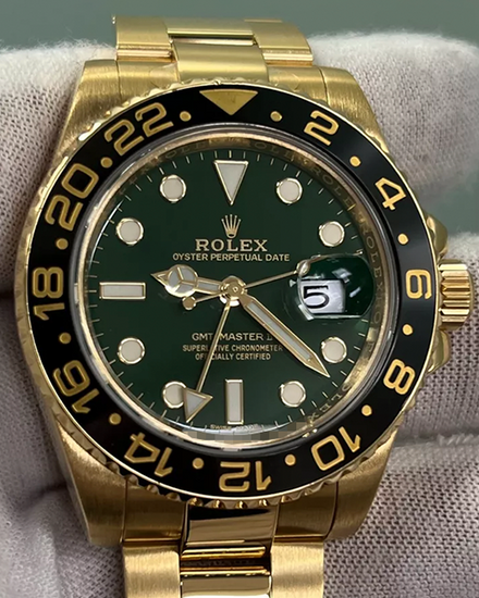 2018 Rolex GMT-Master II 40MM Green Dial Yellow Gold Oyster Bracelet (116718LN)