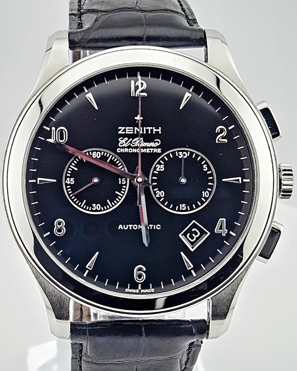 Zenith El Primero Chronograph 44MM Black Dial Aftermarket Leather Strap (03.0520.4002)