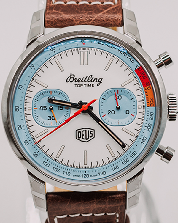 2023 Breitling Top Time Deus Limited Edition Sky Blue Steel White Dial (A233112A1A1X1)