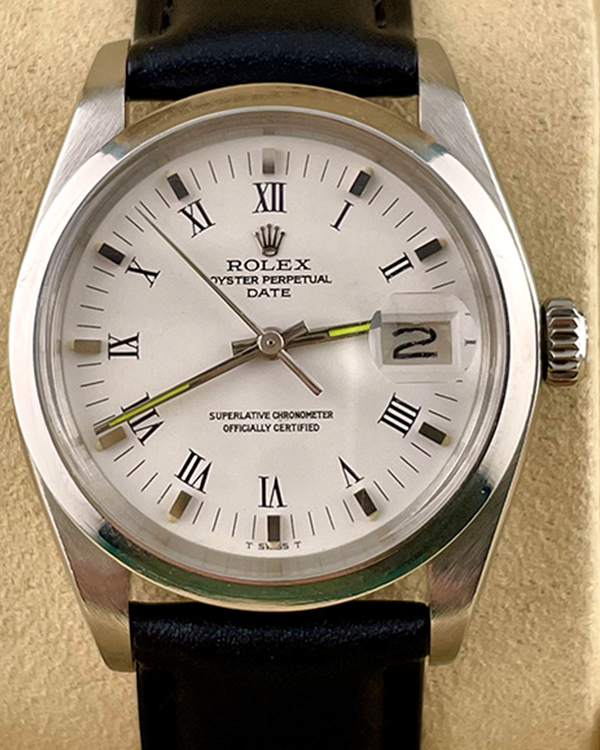 Rolex Oyster Perpetual Date 34MM White Dial Aftermarket Leather Strap (1500)