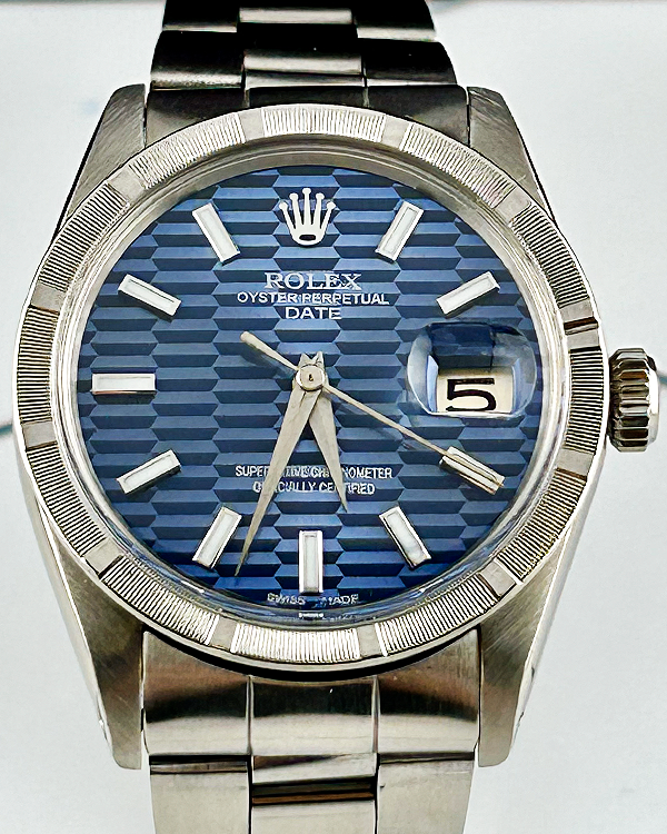 Rolex Oyster Perpetual Date 34MM Aftermarket Motif Blue Dial Oyster Bracelet (1501)